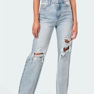 Edikted Light Blue Ripped Boyfriend Jeans